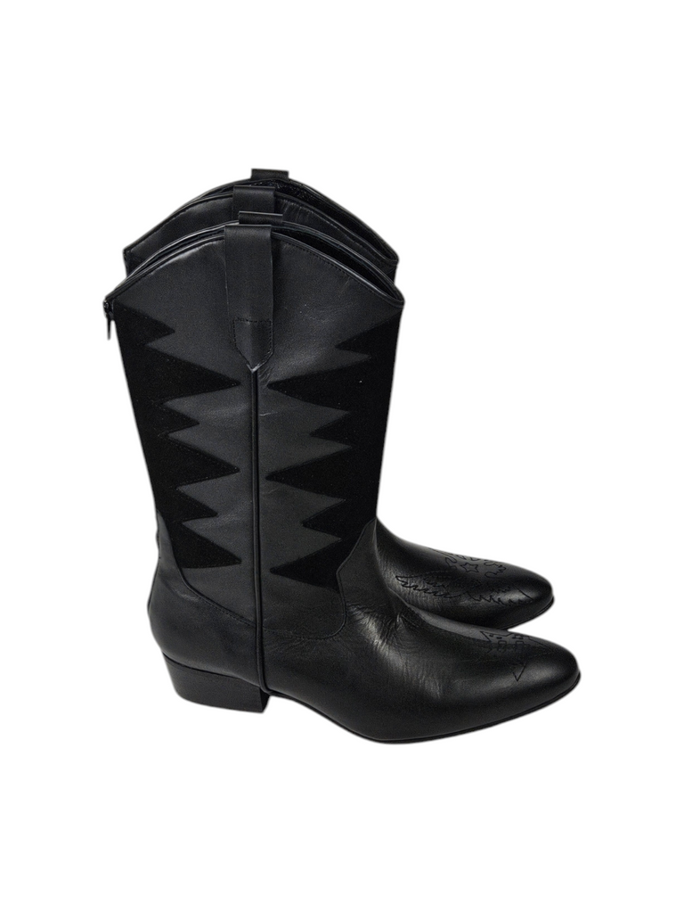 ROCKSTAR COWBOY BOOTS BLACK LEATHER