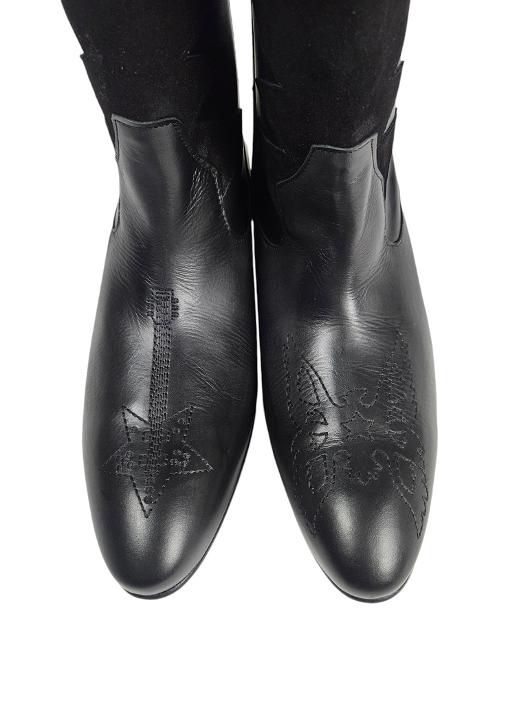 ROCKSTAR COWBOY BOOTS BLACK LEATHER