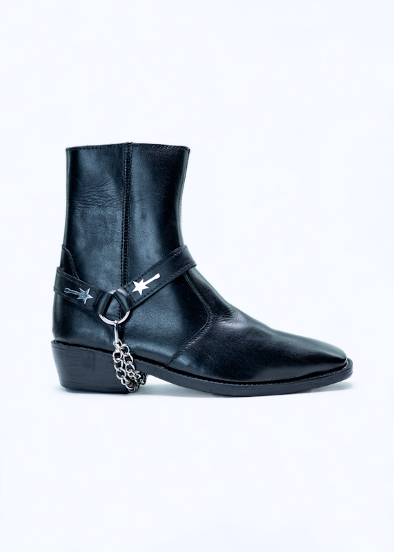 ROCKSTAR CHAIN HARNESS BOOTS BLACK